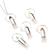 304 Stainless Steel Openable Perfume Bottle Pendant Necklaces, with Natural Gemstone, Lipstick Shape, Silver Color Plated, 27.55 inch(70cm), Bottle Capacity: 3ml(0.1 fl. oz)(NJEW-I239-05S)