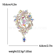 Glass Rhinestone Flower Brooch, Women's Clothes Jewelry, with Alloy Pin, Crystal AB, 106x68mm(PW-WG98731-01)