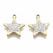 201 Stainless Steel Pendants, with Polymer Clay Crystal Rhinestone, Star Shape, Golden, 17x15x3mm, Hole: 1.6mm(STAS-N091-12G)