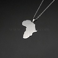 Stainless Steel Pendant Necklaces, Africa Map, Stainless Steel Color, 19.69 inch(50cm).(BN9032-2)