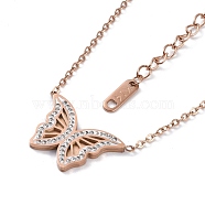 Ion Plating(IP) 304 Stainless Steel Cable Chain Necklaces, Polymer Clay Rhinestone Butterfly Pendant Necklaces for Women, Rose Gold, 17.13 inch(43.5cm)(NJEW-G081-10RG)