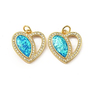 Valentine's Day Brass Micro Pave Cubic Zirconia with Synthetic Opal Pendants, with Jump Ring, Flat Round, Real 18K Gold Plated, 18.5x17.5x3mm(KK-D096-02E-G)