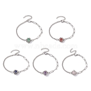Natural Gemstone Round Link Bracelet, Macrame Pouch Bracelet, Stainless Steel Color, 7-1/4~7-3/8 inch(18.3~18.8cm)(BJEW-JB10032-02)