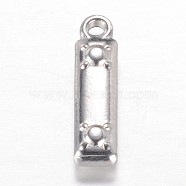 201 Stainless Steel Charms, Letter I, Stainless Steel Color, 15.2x4x3.2mm, Hole: 1.2mm(STAS-G081-31P)