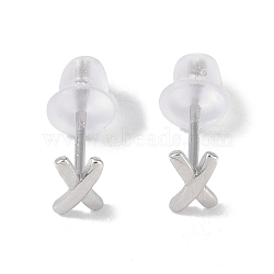 Rhodium Plated Letter X 999 Sterling Silver Stud Earrings for Women, with 999 Stamp, Platinum, 5.5x3.5mm(EJEW-S215-11P)
