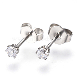 Gifts for Boyfriend Valentines Day Cubic Zirconia Ear Studs, with Stainless Steel Base, Clear, about 3mm wide, 13mm long, 0.7mm thick(X-EJEW-H072-01)