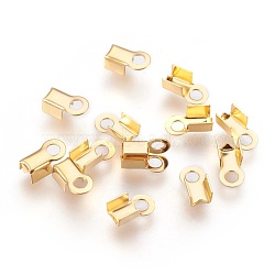 304 Stainless Steel Folding Crimp Ends, Fold Over Crimp Cord Ends, Real 18K Gold Plated, 8x4x3mm, Hole: 2mm, Inner Diameter: 3mm(STAS-P207-06G)