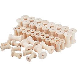 Wooden Empty Spools for Wire, Thread Bobbins, Lead Free, Moccasin, 29~45x20~30mm, Hole: 6~7mm, 60pcs/set(WOOD-NB0001-69-LF)