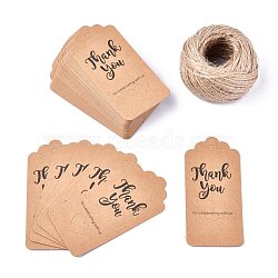 Paper Gift Tags, Hang Tags, with Jute Twine, for Wedding Thanksgiving, Rectangle with Word Thank You for Celebrating with Us, BurlyWood, 9.5x4.5x0.05mm, Hole: 5.3mm, 100pcs/set(CDIS-K002-H04-B)