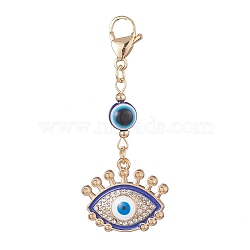 Evil Eye Alloy Enamel with Rhinestone Pendant Decoration, Resin Beads and 304 Stainless Steel Lobster Claw Clasps, Eye, 57mm(HJEW-JM01040-04)