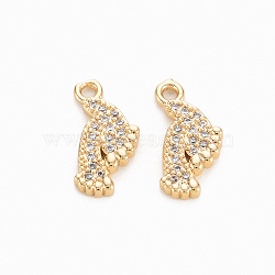 Brass Micro Pave Clear Cubic Zirconia Charms, Nickel Free, Feet Shape, Real 18K Gold Plated, 14~15x7x2mm, Hole: 1.4mm(KK-N231-272-NF)
