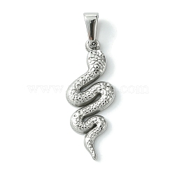 Non-Tarnish 304 Stainless Steel Pendants, Snake Charms, Stainless Steel Color, 33x13x2mm, Hole: 7x3.5mm(STAS-L275-01E-P)