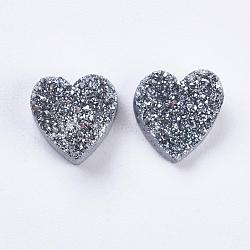 Electroplate Natural Druzy Agate Beads, Heart, Silver Plated, 9~10x9~10x5~7mm, Hole: 1~2mm(G-E400-03-B05)