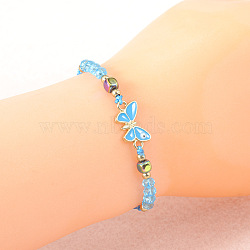 Bohemian Style Glass Braided Bead Bracelets, Adjustable Butterfly with Evil Eye Link Bracelet for Women Girl, Sky Blue(ZC8551-2)