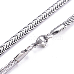 Non-Tarnish 304 Stainless Steel Flat Snake Chains Necklaces, with Lobster Claw Clasp, Stainless Steel Color, 23.6 inch(60cm), 4mm(NJEW-G340-04P-01)