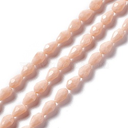 Faceted Glass Beads Strands, Teardrop, PeachPuff, 12x8~9mm, Hole: 1.2mm, about 57pcs/strand, 23.74''(60.3cm)(GLAA-E037-02A)