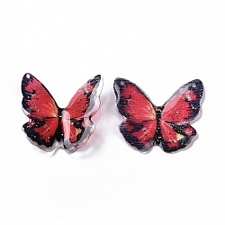 Transparent Resin Cabochons, with Gold Foil, Butterfly, Crimson, 21.5~22x22~24.5x1.5~4.7mm(RESI-L036-10A-05)