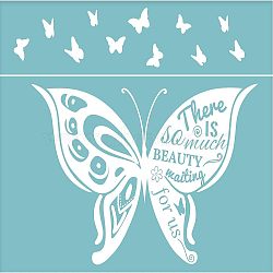 Self-Adhesive Silk Screen Printing Stencil, for Painting on Wood, DIY Decoration T-Shirt Fabric, Butterfly with There is So Much Beauty Waiting for Us, Sky Blue, 22x28cm(DIY-WH0173-045)