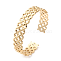 304 Stainless Steel Cuff Bangles for Women, Real 18K Gold Plated, Hollow, Flower, 1/2 inch(1.2cm)(BJEW-K263-05G-13)