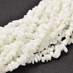 Chip Opaque Glass Beads Strands, White, 5~14x5~10mm, Hole: 1mm, about 33.85 inch(X-G-L454-03)