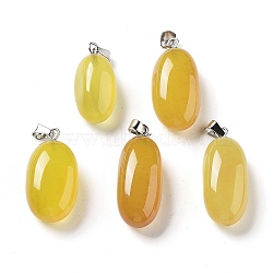 Natural Agate Dyed Pendants, Oval Charms with Stainless Steel Color Plated Stainless Steel Snap on Bails, Yellow, 21~32x9.5~16.5x10.5x7.5~12.5mm, Hole: 6x3mm(G-Q016-03C)