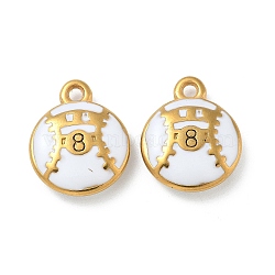 Ion Plating(IP) 304 Stainless Steel Pendants, with Enamel, Real 18K Gold Plated, Baseball with Number 8 Charm, White, 17x14x4mm, Hole: 1.6mm(STAS-R008-07G-01)