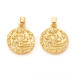 Brass Pendants, Textured, Flat Round with Constellation/Zodiac Sign, Real 18K Gold Plated, Aquarius, 16.5x14x2mm, Hole: 5x2.5mm(X-KK-I672-33F)