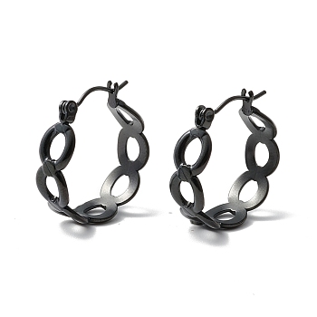 304 Stainless Steel Oval Link Chunky Hoop Earrings for Women, Electrophoresis Black, 21.5x20.5x7mm, Pin: 0.7mm