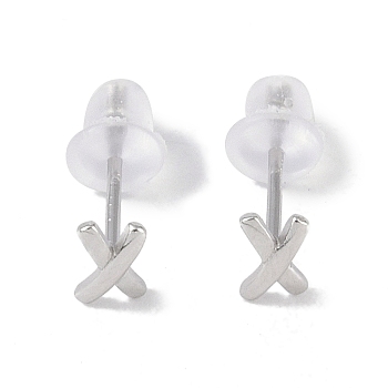 Rhodium Plated Letter X 999 Sterling Silver Stud Earrings for Women, with 999 Stamp, Platinum, 5.5x3.5mm