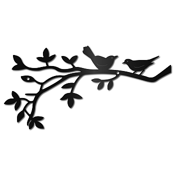 Birds on the Branch Pattern Iron Wall Signs, Metal Art Wall Decoration, for Living Room, Home, Office, Garden, Kitchen, Hotel, Balcony, Matte Gunmetal Color, 150x300x1mm