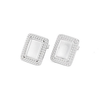 304 Stainless Steel Stud Earring Findings, Earring Setting for Enamel, with Ear Nuts, Rectangle, Stainless Steel Color, 15x12.5mm, Pin: 0.7mm, Tray: 10x7mm