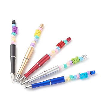Plastic Beadable Pens, with Acrylic Star Beads, Word Love, Mixed Color, 145~149x11.6mm