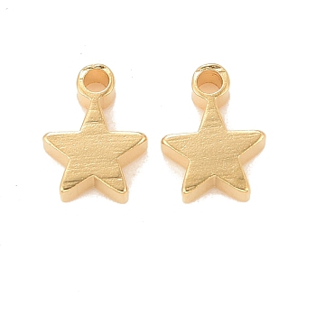 Rack Plating Eco-friendly Brass Charms, Lead Free & Cadmium Free, Long-Lasting Plated, Star, Real 24K Gold Plated, 7x5x2mm, Hole: 1mm