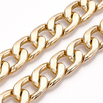 Aluminum Curb Chains, Diamond Cut Cuban Link Chains, Unwelded, Light Gold, 20x13.5x3.5mm