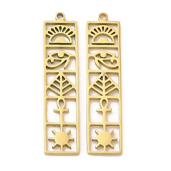 Ion Plating(IP) 304 Stainless Steel Pendants, Rectangle Charm, Real 18K Gold Plated, 33.5x8x1.5mm, Hole: 1.4mm