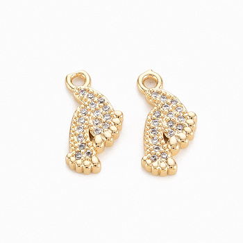 Brass Micro Pave Clear Cubic Zirconia Charms, Nickel Free, Feet Shape, Real 18K Gold Plated, 14~15x7x2mm, Hole: 1.4mm