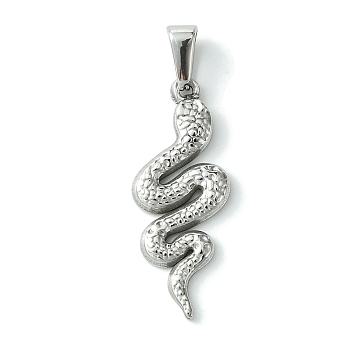 304 Stainless Steel Pendants, Snake Charms, Stainless Steel Color, 33x13x2mm, Hole: 7x3.5mm