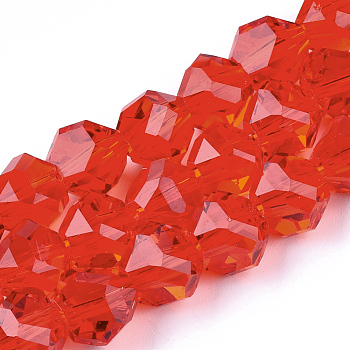 Glass Beads Strands, Faceted, Triangular Pyramid, Red, 9x9x9mm, Hole: 1.5mm, about 50pcs/strand, 17.3 inch