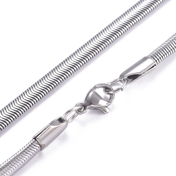304 Stainless Steel Flat Snake Chains Necklaces, with Lobster Claw Clasp, Stainless Steel Color, 23.6 inch(60cm), 4mm