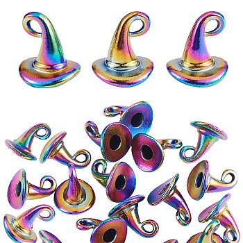 Alloy Pendant, Witch Hat, Rainbow Color, 11x11x11mm, Half Hole: 3mm, 20pcs/box