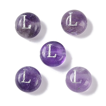 Natural Amethyst Beads, Rondelle with Letter, Letter L, 8.5~9x5~5.5mm, Hole: 1.2mm