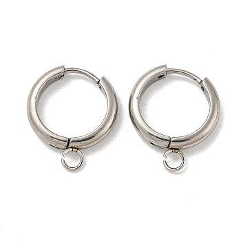 201 Stainless Steel Huggie Hoop Earring Findings, with Horizontal Loop and 316 Surgical Stainless Steel Pin, Stainless Steel Color, 16x3mm, Hole: 2.5mm, Pin: 1mm