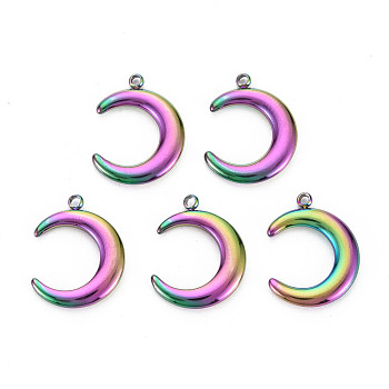 201 Stainless Steel Pendants, Crescent Moon Pendant, Moon, Rainbow Color, 18x14.5x2.5mm, Hole: 1.4mm