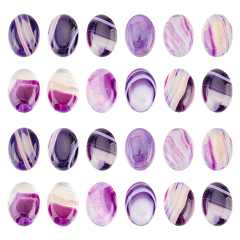 24Pcs Natural Striped Agate/Banded Agate Cabochons, Dyed, Oval, Purple, 18x13x5mm