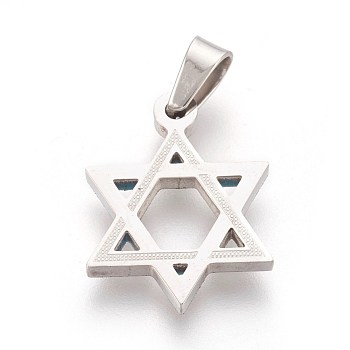304 Stainless Steel Pendants, for Jewish, Star of David, Stainless Steel Color, 22x16.5x2mm, Hole: 4x5mm