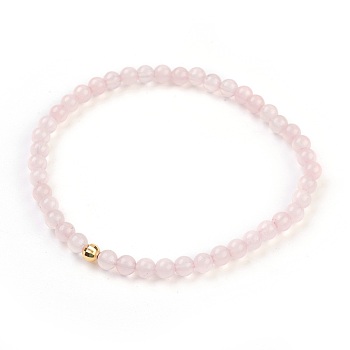 Natural Rose Quartz Stretch Bracelets, with 925 Sterling Silver Spacer Beads, Round, 2-1/8 inch(5.5cm)