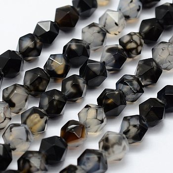 Natural Agate Beads Strands, Faceted, Round, Dyed, Black, 8x7mm, Hole: 1.5mm, about 49pcs/strand, 14.9 inch(38cm)