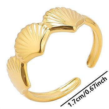 Stainless Steel Fan-shaped Shell Open Cuff Ring for Women, Minimalist Adjustable Ring, Golden