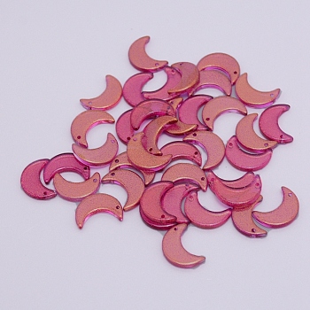 Transparent Glass Beads, with Glitter Powder, Top Drilled, Moon, Medium Violet Red, 16.5x11.5x3mm, Hole: 1.2mm