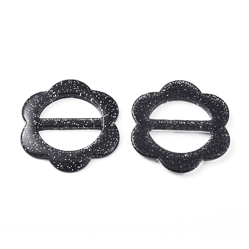Resin Buckle Clasps, For Webbing, Strapping Bags, Garment Accessories, Flower, Black, 50.5x47x4mm, Hole: 12.5x29mm